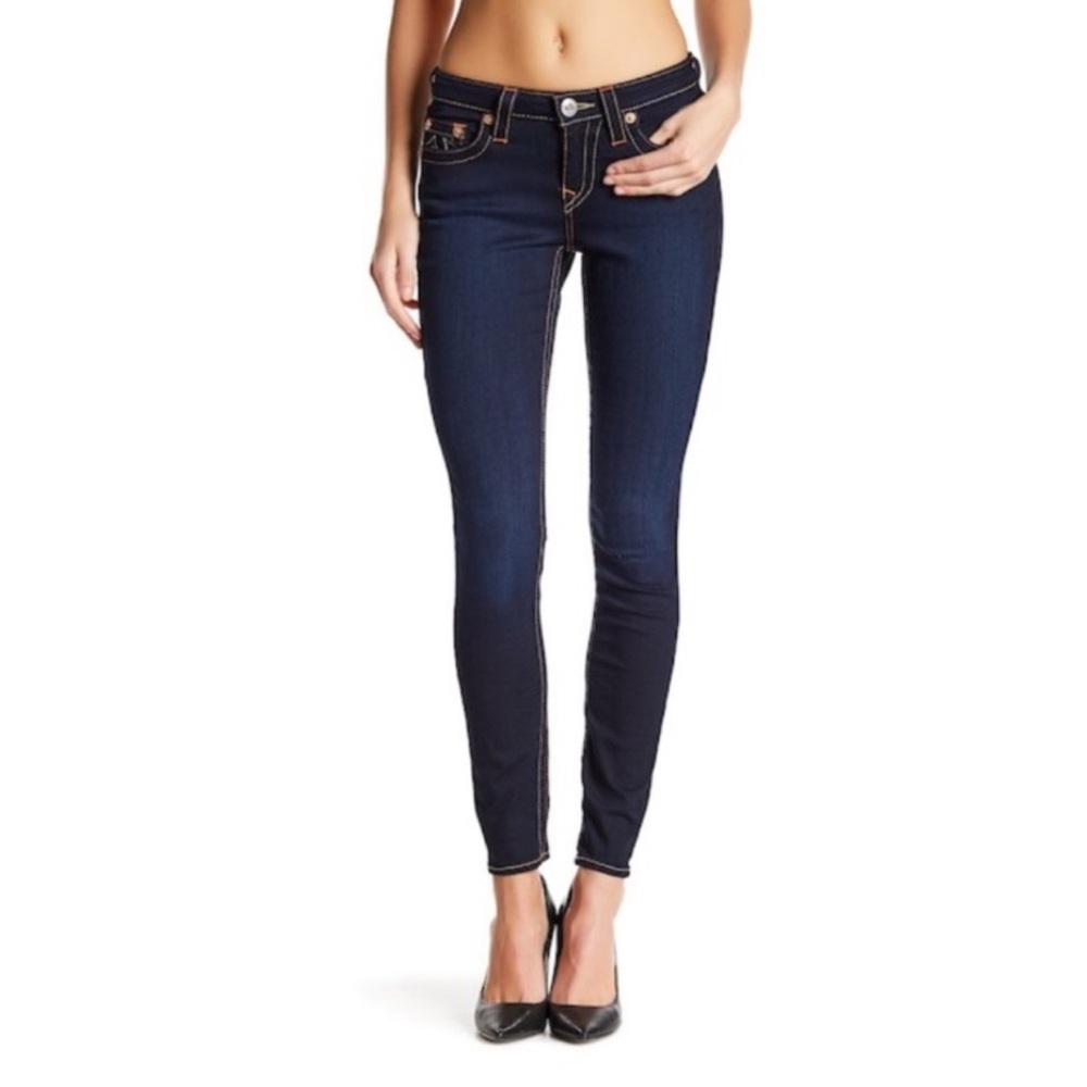 LIKE NEW True Religion Dark Wash Blue Skinny Ankle Jeans Size 28W